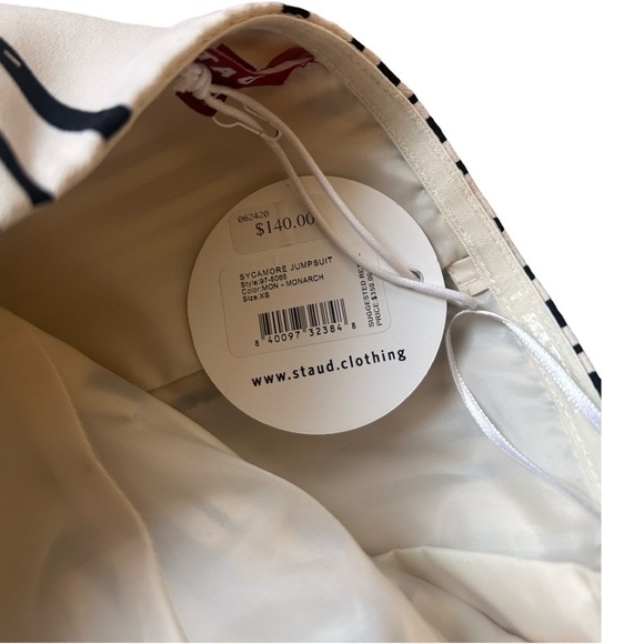 NWT STAUD Stripe Strapless Belted Cropped Jumpsuit - Picture 7 of 7